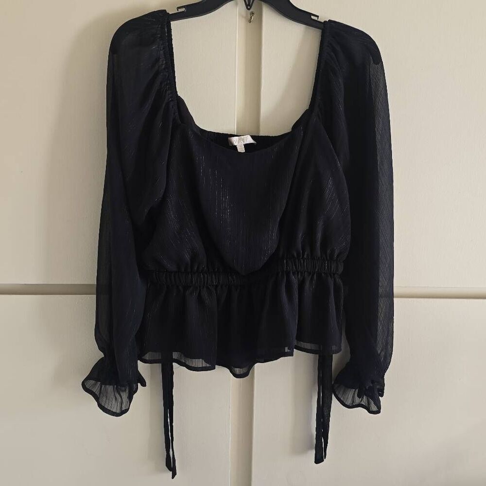WAYF Blk. Square Neck Chiffon Peasant Blouse, Back Cutout, NWOT, 1X